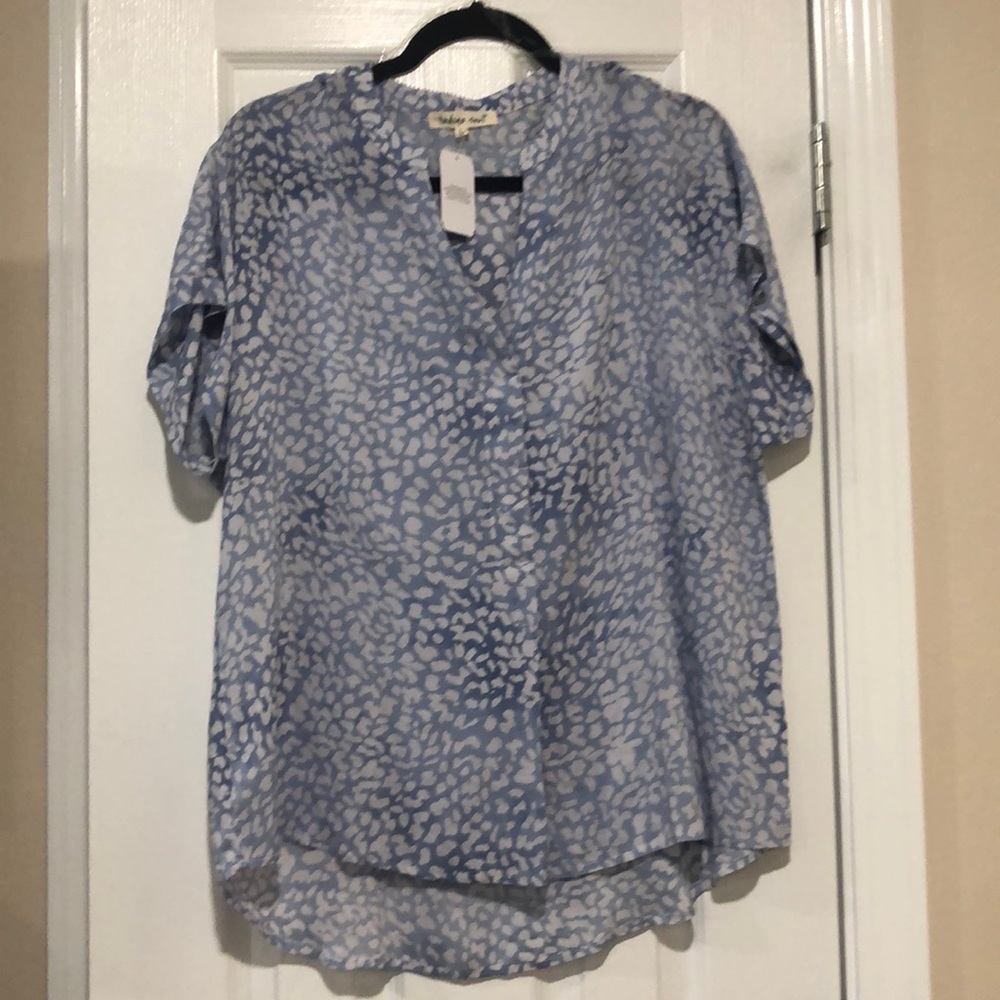 Indigo Soul Blue Leopard Print Blouse Size L